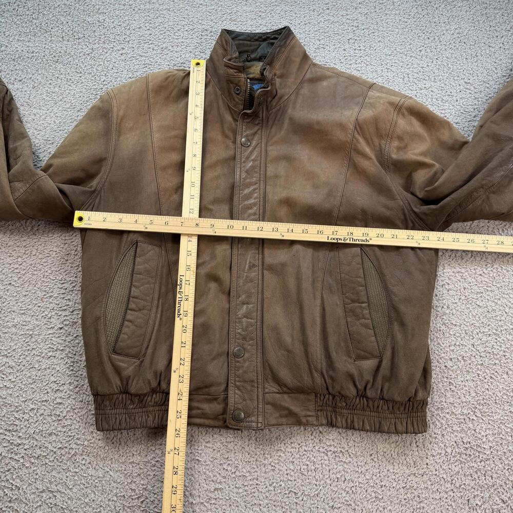 Vintage 90s Members Only Genuine Leather Jacket Brown Quilted Lined Korea Made L - Picture 3 of 9